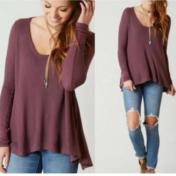 We The Free People Malibu Thermal Long Sleeve Tunic Top Twilight Mauve Sz M - Picture 1 of 9